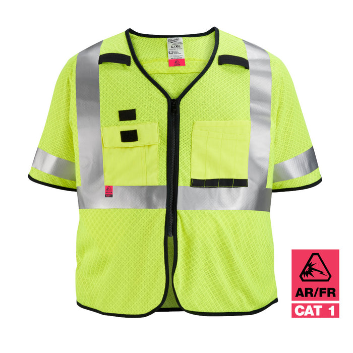 MILWAUKEE AR/FR Cat. 1 Class 3 High Visibility Yellow Mesh Safety Vest