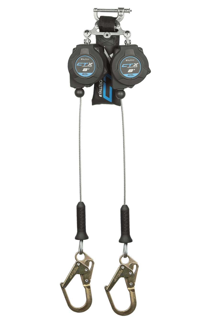FALLTECH 8' CTX™ Cable Class 2 Leading Edge Personal SRL-P, Twin-Leg w/ Steel Mini Rebar Hooks