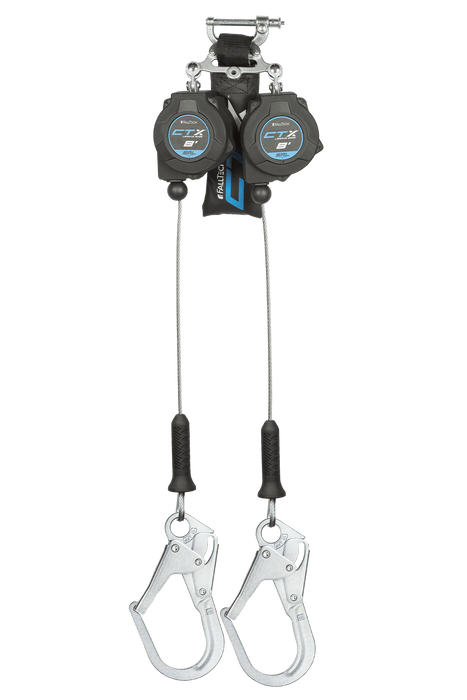 FALLTECH 8' CTX™ Cable Class 2 Leading Edge Personal SRL-P, Twin-Leg w/ Steel Rebar Hooks