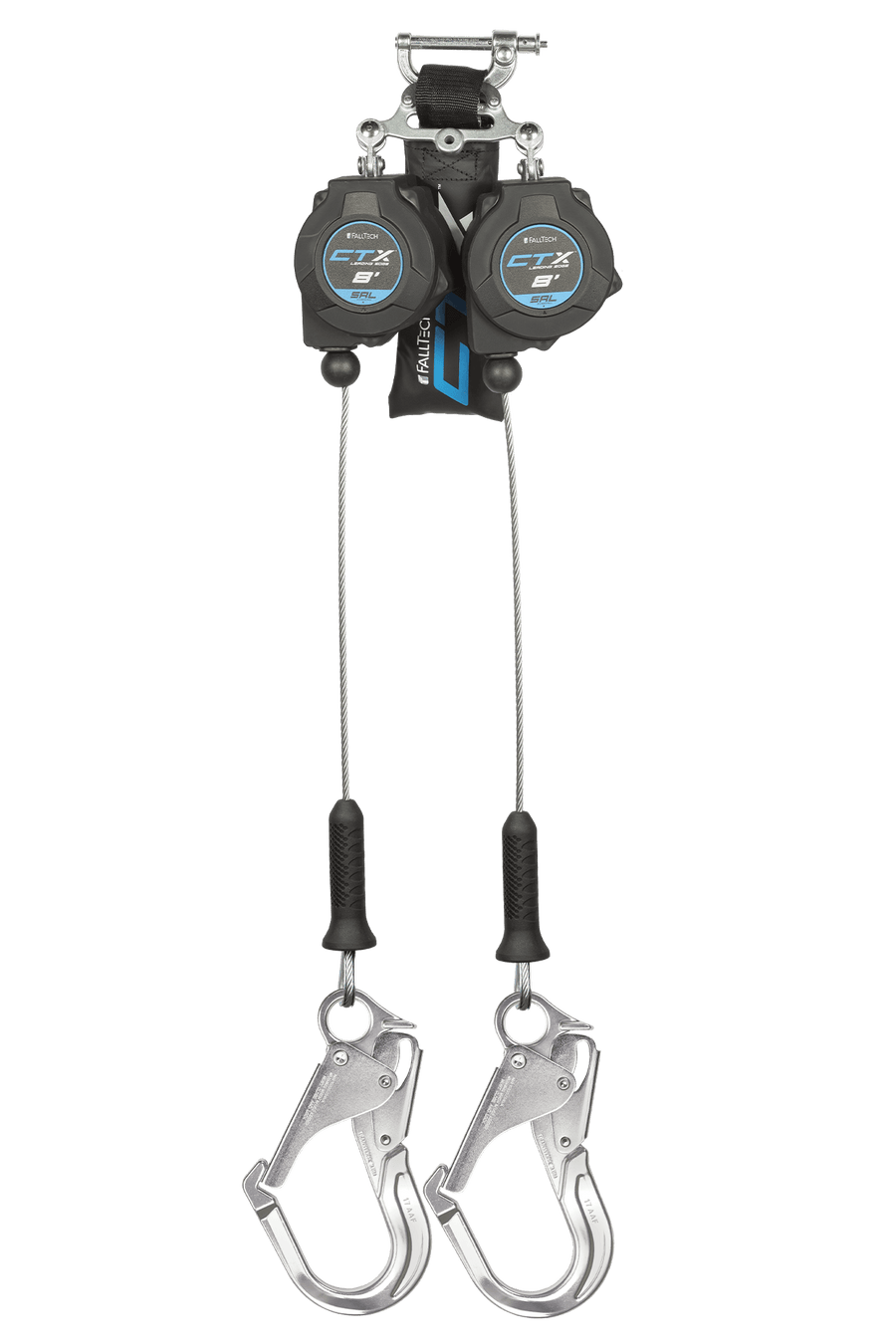 FALLTECH 8' CTX™ Cable Class 2 Leading Edge Personal SRL-P, Twin-Leg w/ Aluminum Rebar Hooks