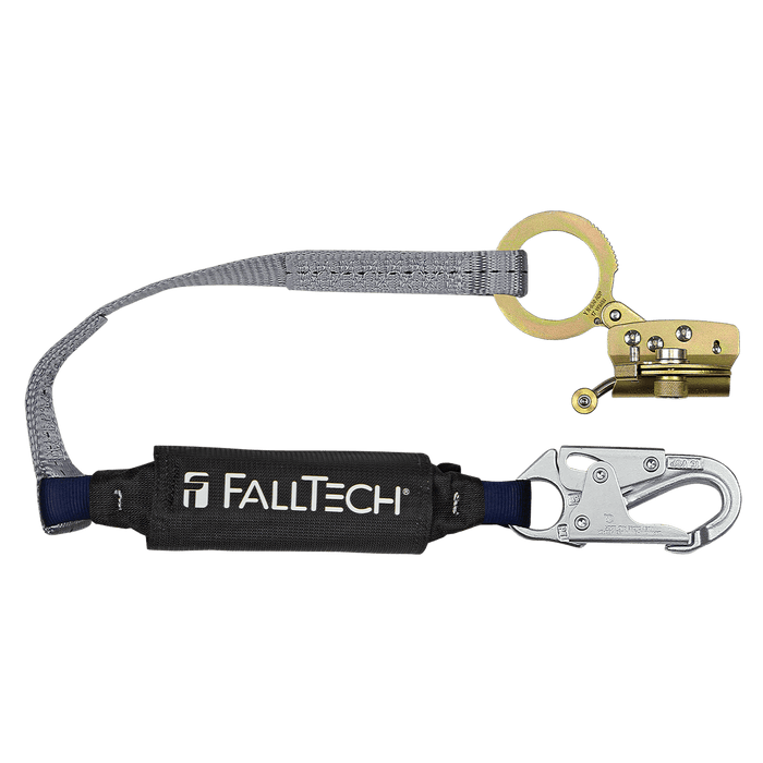 FALLTECH Hinged Trailing Fall Arrester w/ Anti-Panic & 3' VIEWPACK® Energy Absorbing Lanyard