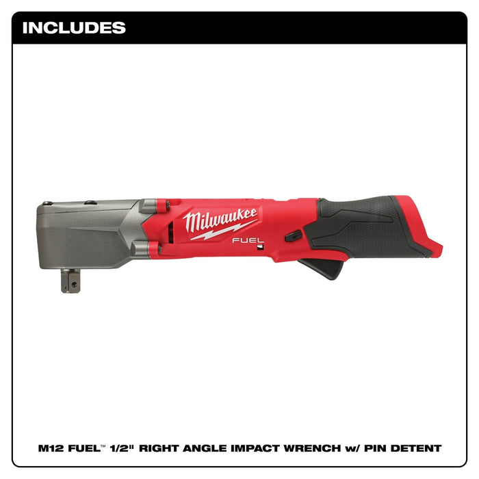 MILWAUKEE M12 FUEL™ 1/2" Right Angle Impact Wrench w/ Pin Detent (Tool Only)