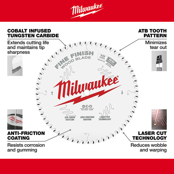 MILWAUKEE 10" 60T Circular Saw Wood Cutting Blade