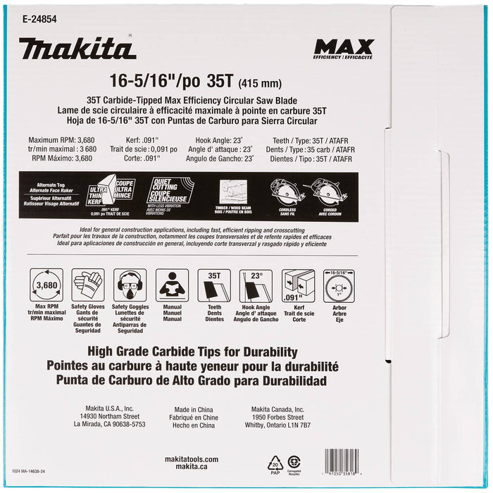 Makita E-24854 16-5/16" 35T Carbide-Tipped Max Efficiency Circular Saw Blade