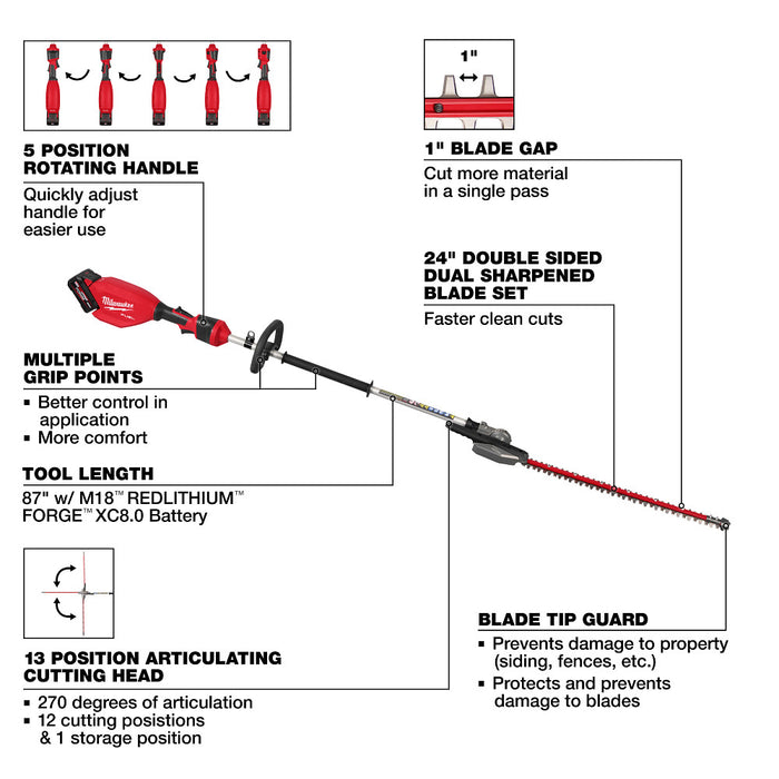 MILWAUKEE M18 FUEL™ Pole Articulating Hedge Trimmer Kit