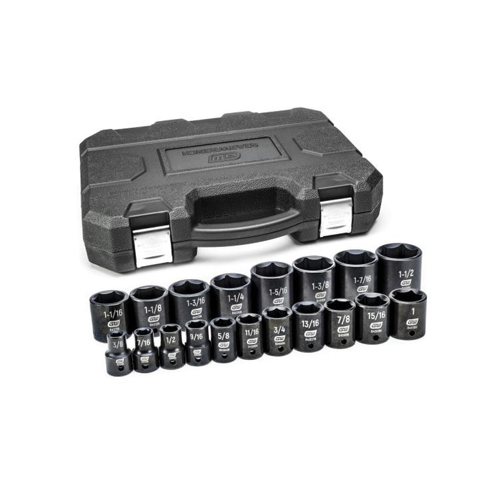 GEARWRENCH 19 PC. 1/2" Drive 6 Point Standard Impact SAE Socket Set