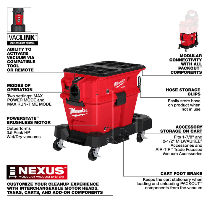 Milwaukee M18 FUEL NEXUS 6 Gallon Wet/Dry Vacuum with PACKOUT Compatibility and VACLINK (Bare Tool) 0914-20