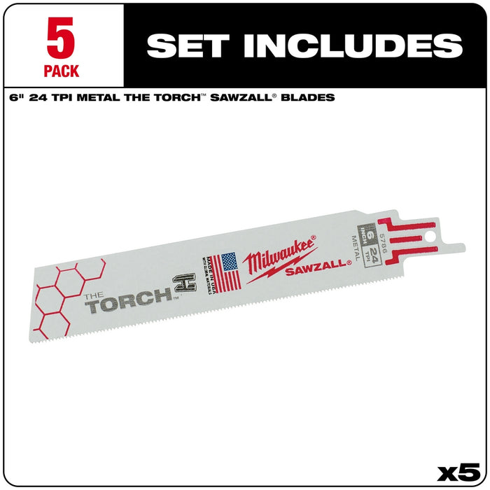 MILWAUKEE 24 TPI TORCH™ Metal SAWZALL® Blade For EMT / Tube & Sheet Metal (5 PACK)