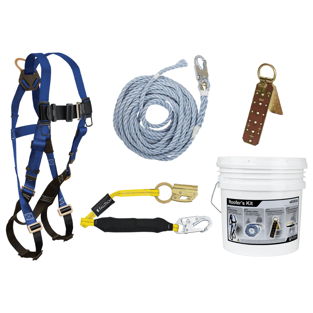 FALLTECH Roofer's Kit w/ Hinged Reusable Anchor & Manual Rope Adjuster