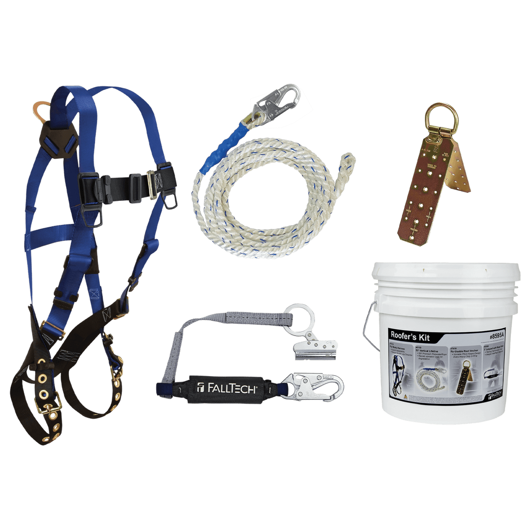 FALLTECH Roofer's Kit w/ Hinged Reusable Anchor & Trailing Rope Adjuster