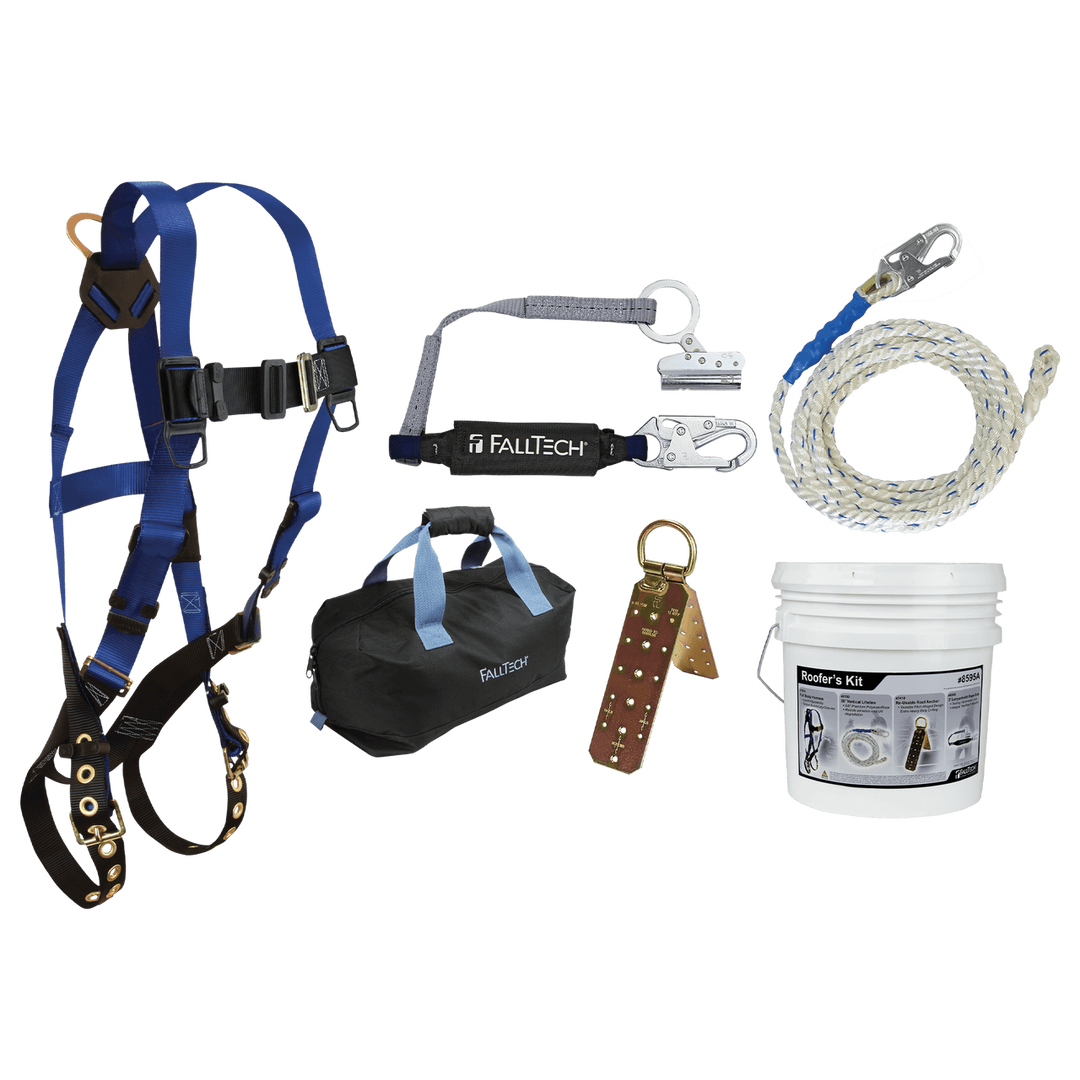 FALLTECH Roofer's Kit w/ Hinged Reusable Anchor, Trailing Rope Adjuster & Large Bag