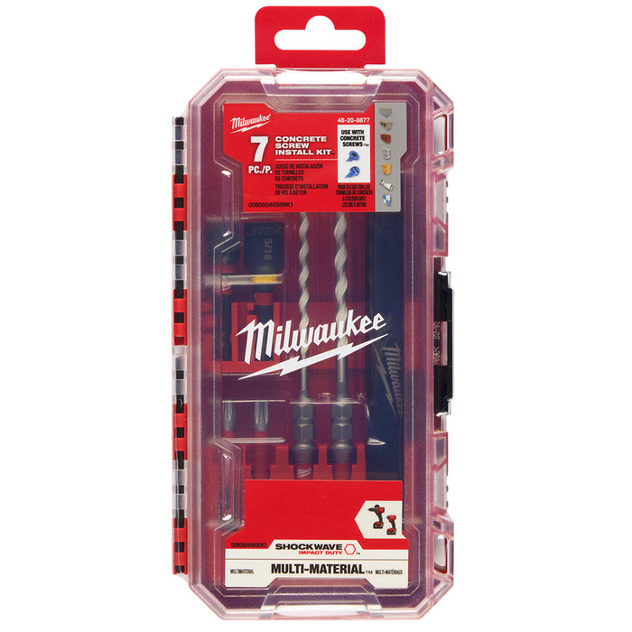 MILWAUKEE 7 PIEZAS. Kit de instalación de tornillos para hormigón con broca multimaterial de carburo SHOCKWAVE IMPACT DUTY™