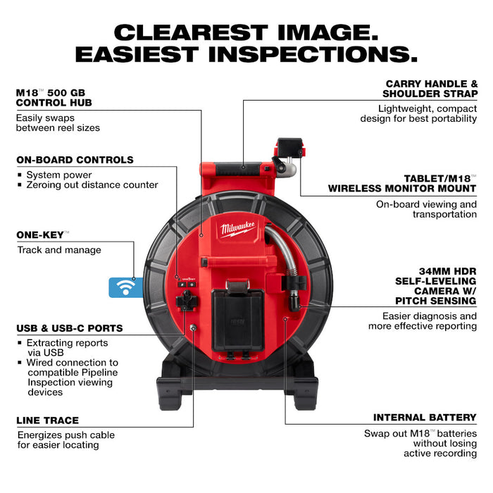 MILWAUKEE M18™ 120’ Mid-Stiff Modular Pipeline Inspection System Kit