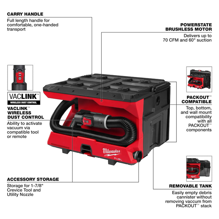 Milwaukee M18 FUEL™ 4 Gallon Wet/Dry Vacuum w/ PACKOUT™ Compatibility & VACLINK™