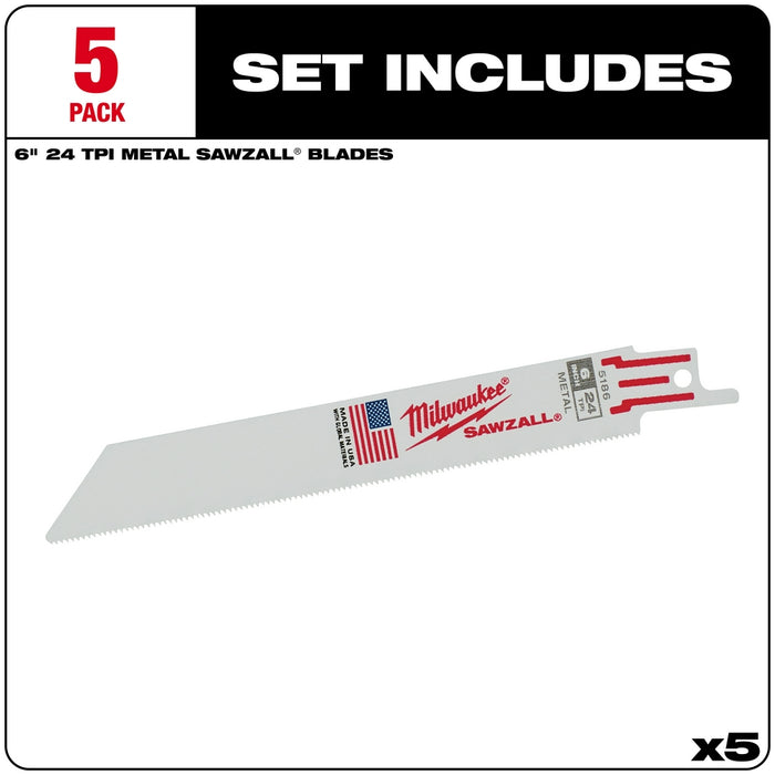 MILWAUKEE 24 TPI SAWZALL® Standard Metal Blades For EMT / Tube & Sheet Metal