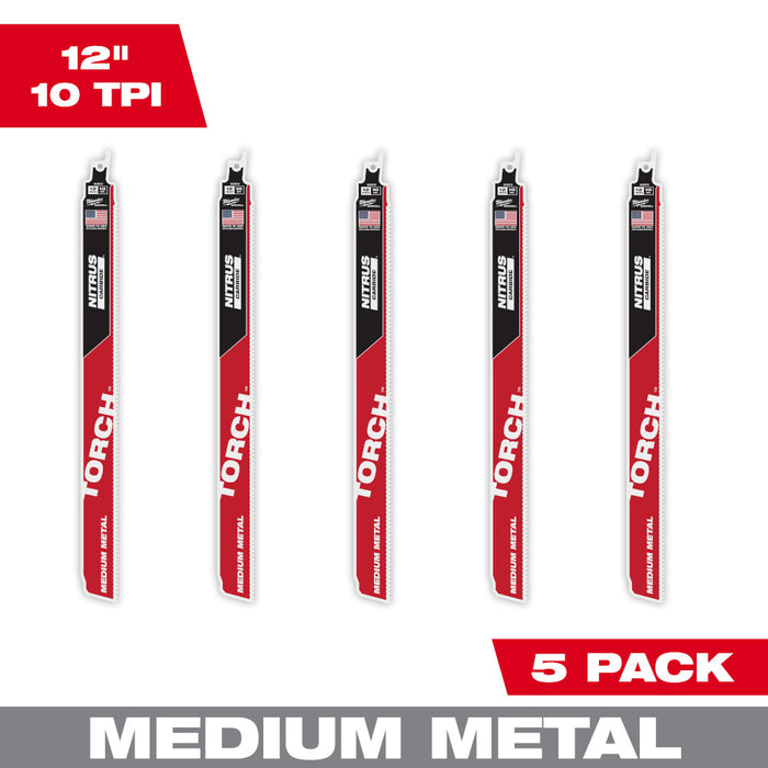 MILWAUKEE 10 TPI TORCH™ Medium Metal SAWZALL® Blade w/ NITRUS CARBIDE™ (5 PACK)