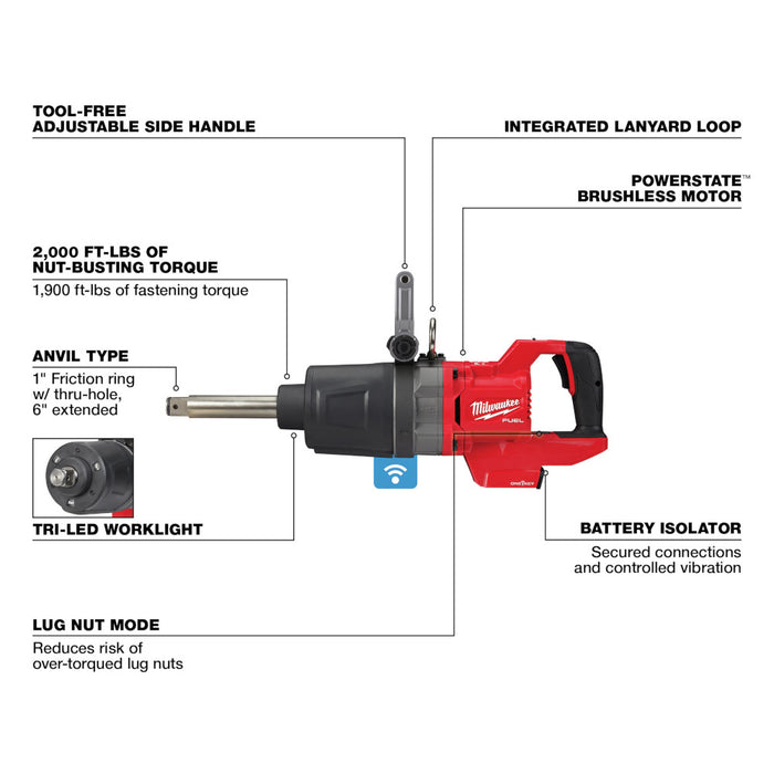 MILWAUKEE M18 FUEL™ 1" D-Handle Ext. Anvil High Torque Impact Wrench w/ ONE-KEY™ (Tool Only)