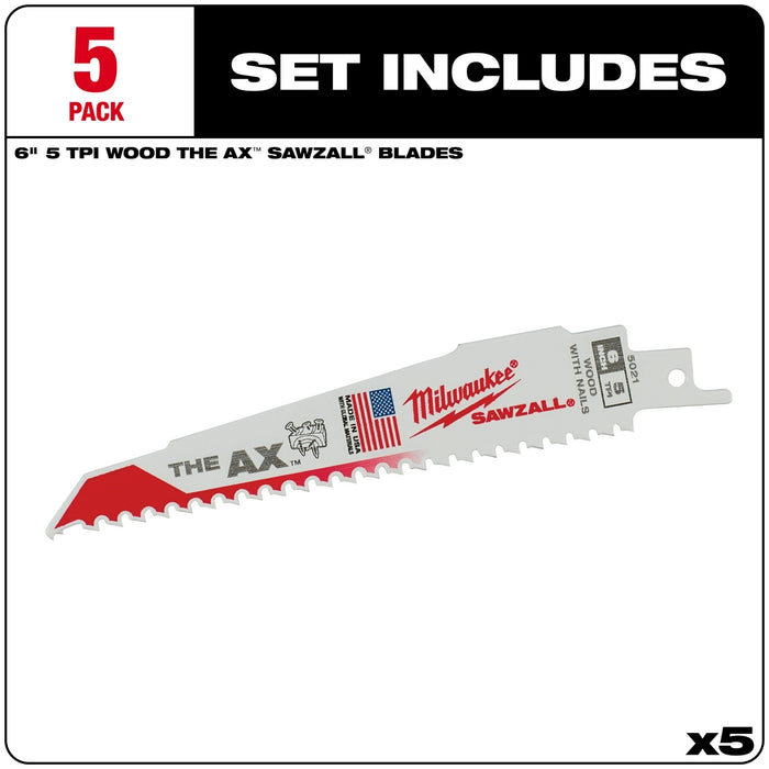 MILWAUKEE 5 TPI THE AX™ Nail Embedded Wood SAWZALL® Blades