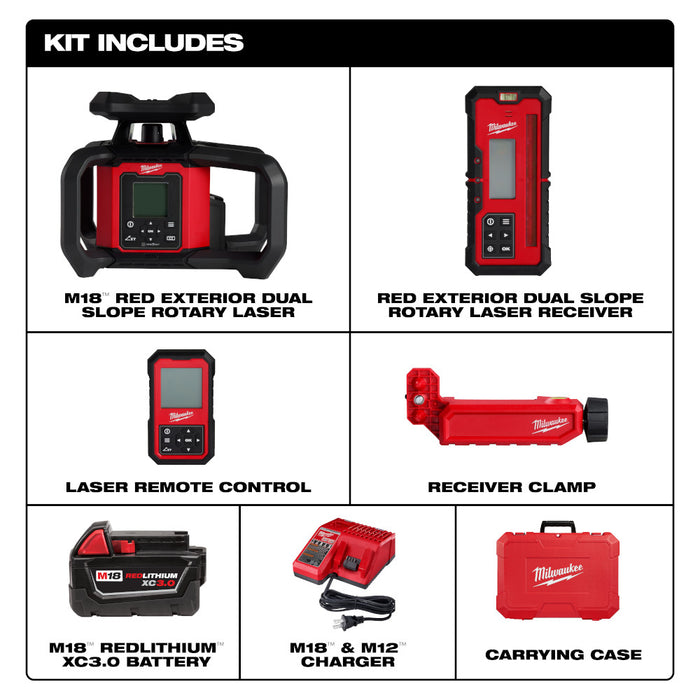 Kit de nivel láser giratorio de doble pendiente para exterior rojo MILWAUKEE M18™