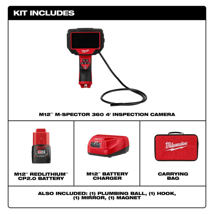 MILWAUKEE M12 M-SPECTOR 360 4' Inspection Camera Kit