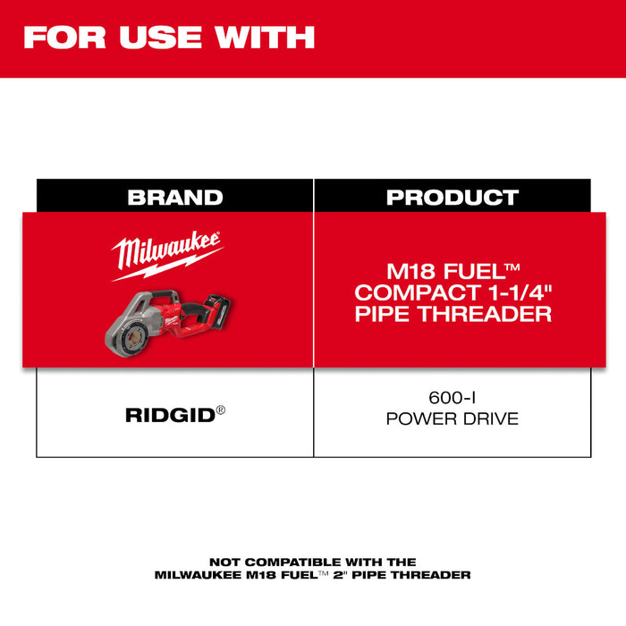 MILWAUKEE Compact 1/2"-1-1/4" ALEACIÓN NPT Kit de cabezal de troquel de aluminio forjado para roscar tuberías portátiles