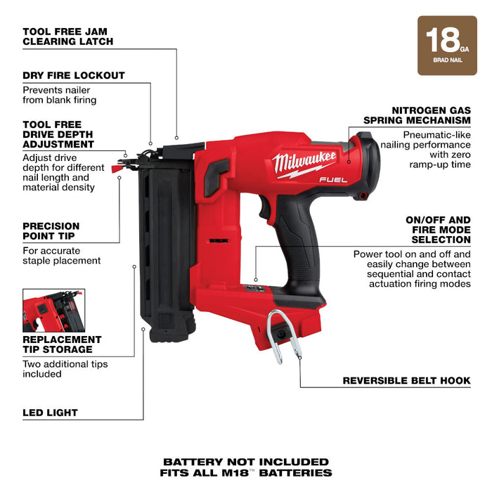 Clavadora Brad MILWAUKEE M18 FUEL™ calibre 18 (solo herramienta)