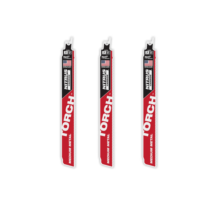 MILWAUKEE 10 TPI TORCH™ Medium Metal SAWZALL® Blade w/ NITRUS CARBIDE™ (3 PACK)