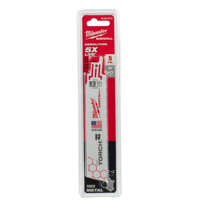 MILWAUKEE 10 TPI TORCH™ Metal SAWZALL® Blade For Schedule 80 Pipe & Rebar (5 PACK)