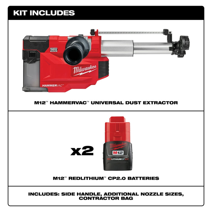 MILWAUKEE M12™ HAMMERVAC™ Kit universal de extracción de polvo
