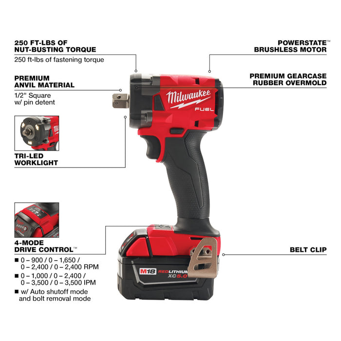 MILWAUKEE M18 FUEL™ Llave de impacto compacta de 1/2" con kit de retención de pasador