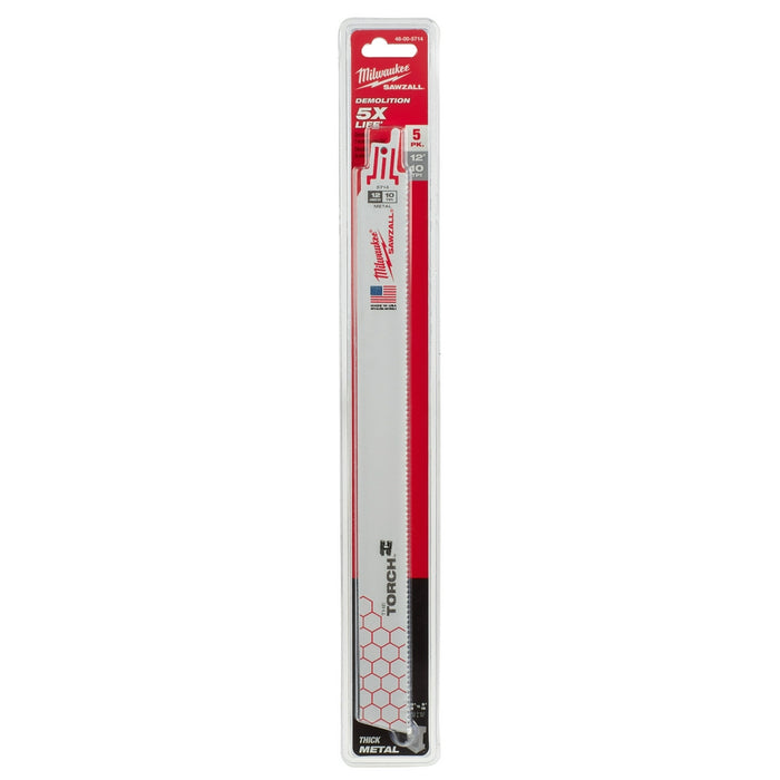 MILWAUKEE 10 TPI TORCH™ Metal SAWZALL® Blade For Schedule 80 Pipe & Rebar (5 PACK)