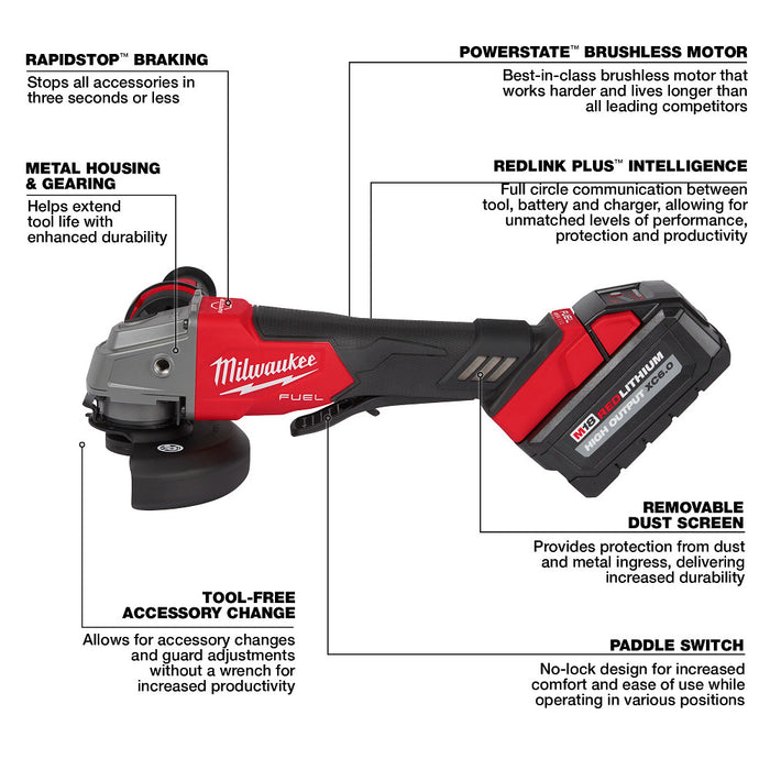 MILWAUKEE M18 FUEL 4-1/2" / 5" Braking Grinder w/ Paddle No Lock Switch Kit