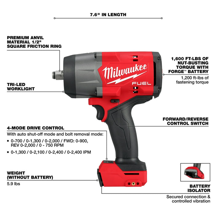 MILWAUKEE M18 FUEL™ Llave de impacto de alto torque de 1/2" con anillo de fricción (solo herramienta)