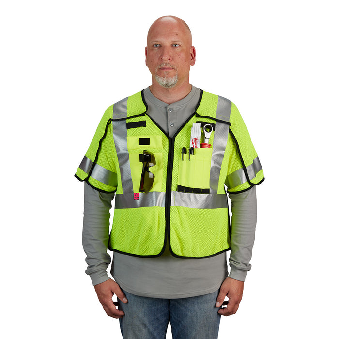MILWAUKEE AR/FR Cat. 1 Class 3 Breakaway High Visibility Yellow Mesh Safety Vest