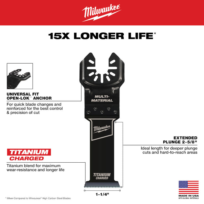 MILWAUKEE 1-1/4" Universal Fit OPEN-LOK™ TITANIUM CHARGED™ Bi-Metal Multi-Material Blade