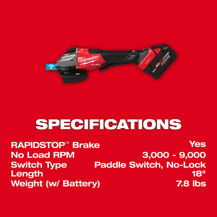 MILWAUKEE M18 FUEL 4-1/2"-6" Variable Speed Braking Grinder, Paddle Switch Kit