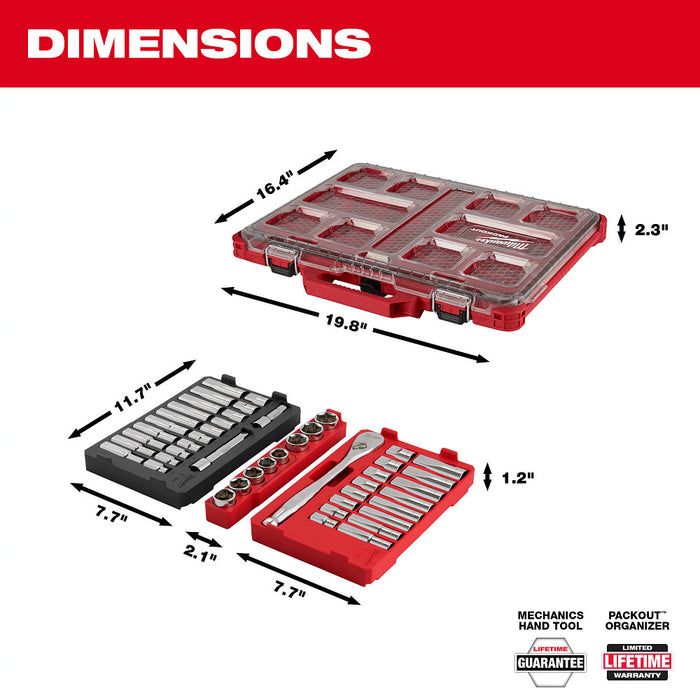 MILWAUKEE 47 PC. 1/2" Ratchet & Socket Set w/ PACKOUT™ Low-Profile Organizer - Metric & SAE