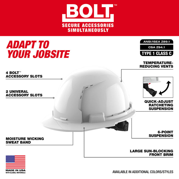 MILWAUKEE BOLT™ Front Brim Hard Hat w/ 6PT Ratcheting Suspension (USA) - Type 1