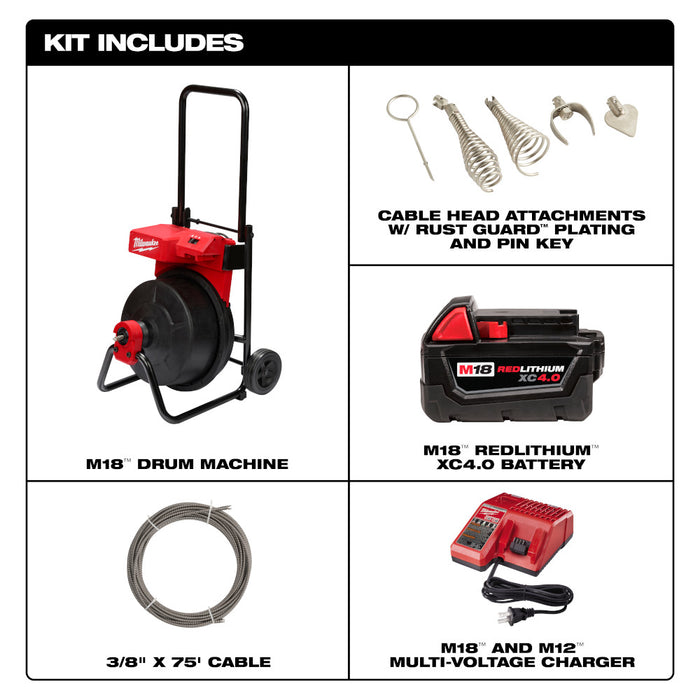 MILWAUKEE M18 Drum Machine Kit w/ 3/8" Cable