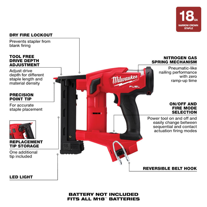 MILWAUKEE M18 FUEL™ 18 Gauge 1/4" Narrow Crown Stapler (Tool Only)