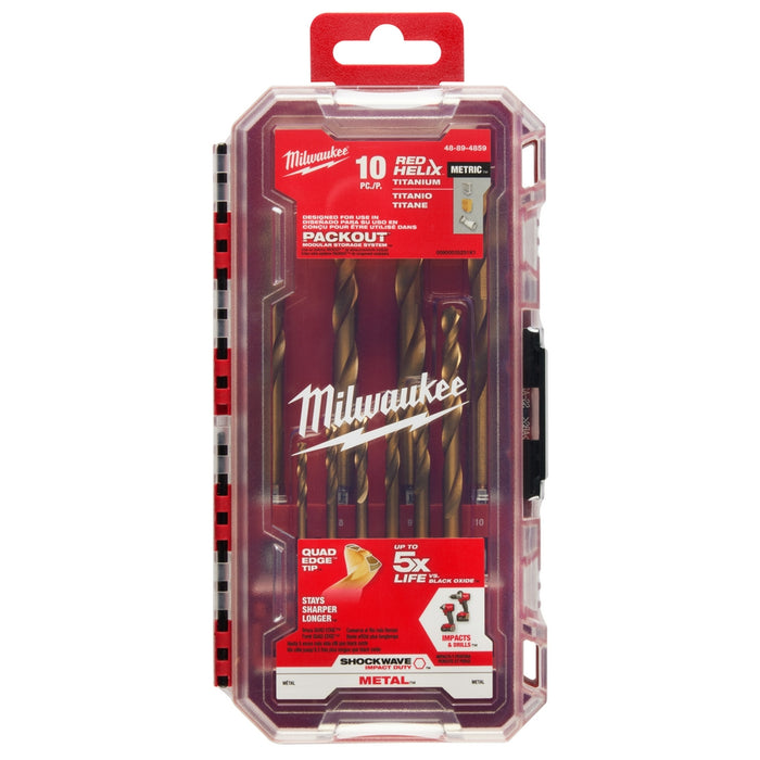 MILWAUKEE 10 UDS. Juego de brocas métricas de titanio SHOCKWAVE IMPACT DUTY™ RED HELIX™