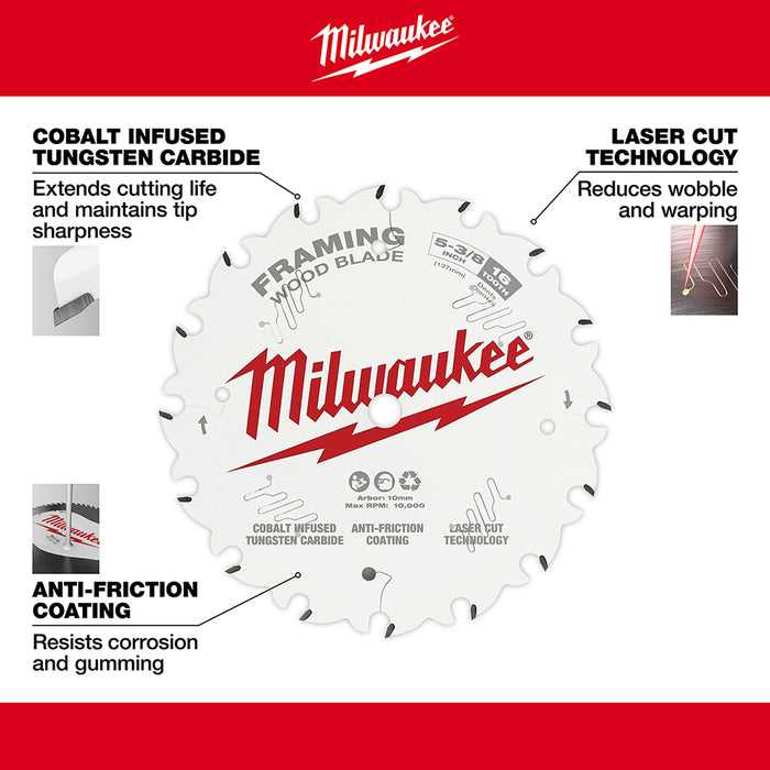 MILWAUKEE 5-3/8" 16T Circular Saw Wood Cutting Blade
