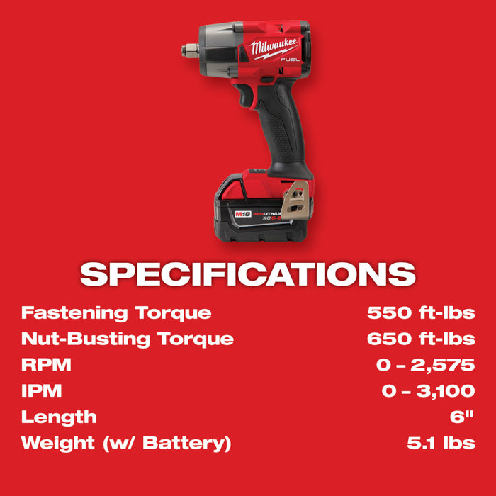MILWAUKEE M18 FUEL™ 1/2" Mid-Torque Impact Wrench w/ Friction Ring Kit