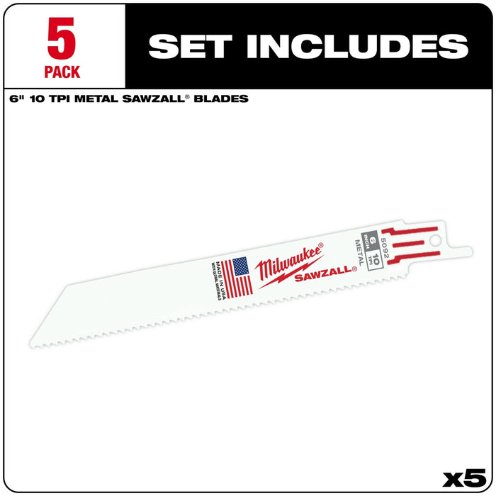 MILWAUKEE 10 TPI SAWZALL® Standard Metal Blades For Schedule 80 Pipe & Rebar