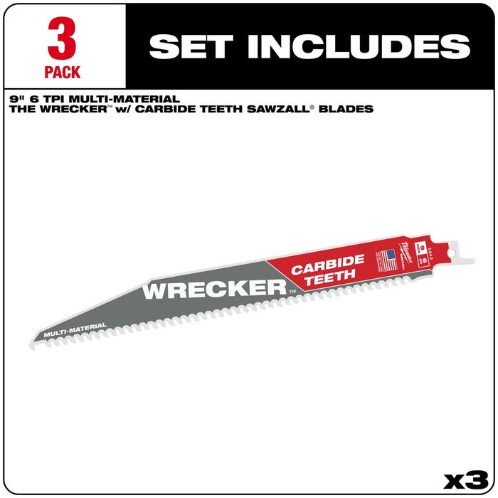 MILWAUKEE 6 TPI WRECKER™ Multi-Material SAWZALL® Blade w/ Carbide Teeth (3 PACK)