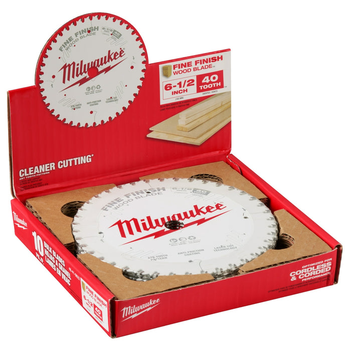 MILWAUKEE 6-1/2" 40T Circular Saw Wood Cutting Blade (10 PACK)