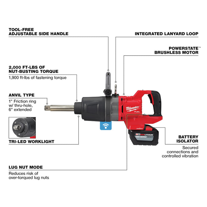MILWAUKEE M18 FUEL™ Llave de impacto de alto torque con yunque extensible y mango en D de 1" con kit ONE-KEY™