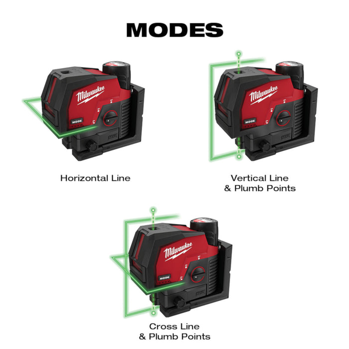 Láser de puntos de plomada y líneas cruzadas verdes MILWAUKEE M12™ (solo herramienta)