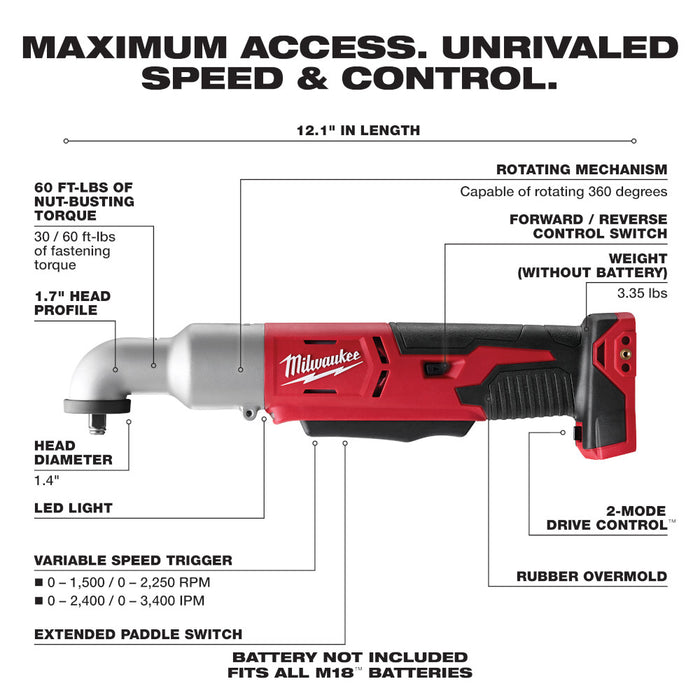 MILWAUKEE M18 2-Speed 3/8" Right Angle Impact Wrench (Tool Only)