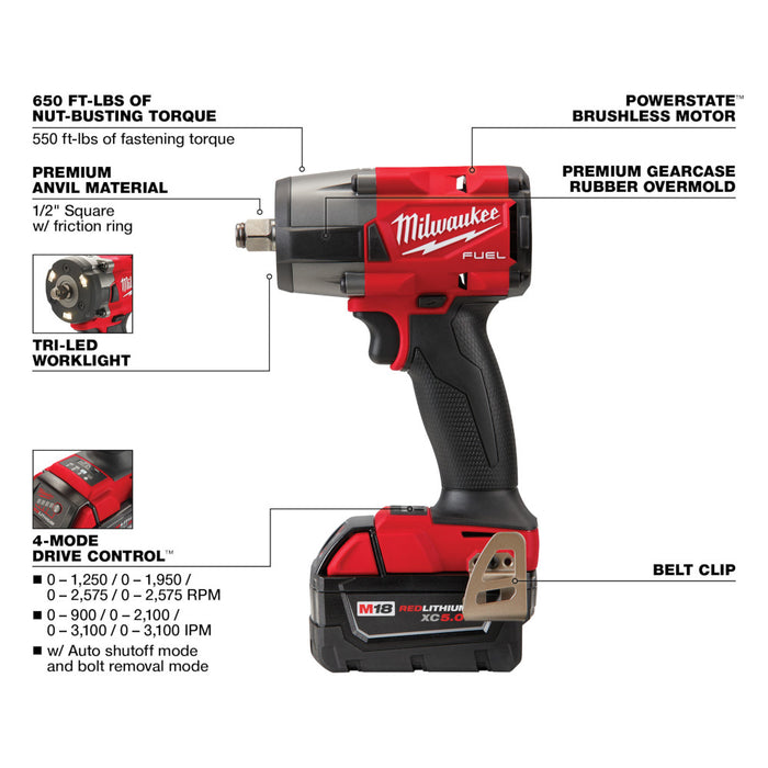 MILWAUKEE M18 FUEL™ 1/2" Mid-Torque Impact Wrench w/ Friction Ring Kit